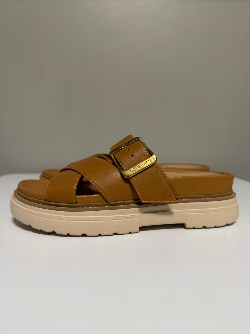 Cole Haan Fraya Flats Platform Slide Adjustable Sandals Tan Women’s US 6 B